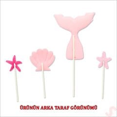 Deniz Kızı Pul Payetli Pasta SüSü, 4'lü SET - Pembe