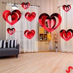 3 Boyutlu Döner Sarkıt 16 Adet Kalp Tavan SüS Seti