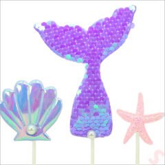 Deniz Kızı Pul Payetli Pasta SüSü, 4'lü SET - Mor