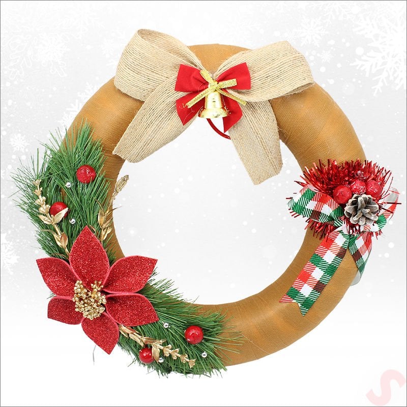 Yılbaşı Kapı Süsü, Kumaş Kapı Çelengi - 30 cm