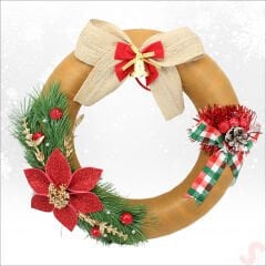 Yılbaşı Kapı Süsü, Kumaş Kapı Çelengi - 30 cm