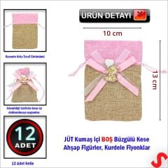 Bebek Temalı Jüt Kese 10cm x 13cm - Pembe x 12 Adet
