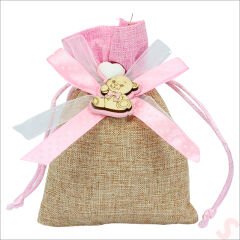 Bebek Temalı Jüt Kese 10cm x 13cm - Pembe x 12 Adet