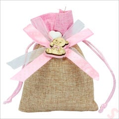 Bebek Temalı Jüt Kese 10cm x 13cm - Pembe x 12 Adet