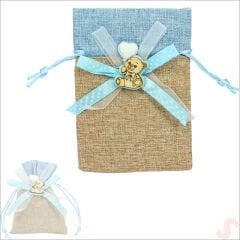 Bebek Temalı Jüt Kese 10cm x 13cm - Mavi x 12 Adet