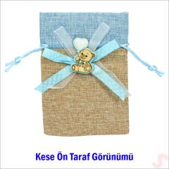 Bebek Temalı Jüt Kese 10cm x 13cm - Mavi x 12 Adet