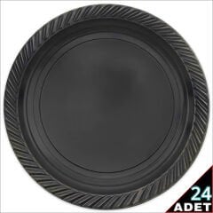 Plastik Tabak, 22cm x 24 Adet - Siyah