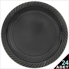 Plastik Tabak, 22cm x 24 Adet - Siyah