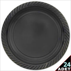 Plastik Tabak, 22cm x 24 Adet - Siyah