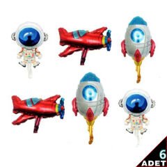 Uzay Temalı 35 cm x 6 Adetli Folyo Balon Seti