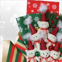 6 Pelüş Ayıcıklı ve Led Işıklı Yılbaşı Buketi, 57cm x 45cm