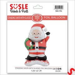 Gözlüklü Noel Baba Folyo Balon 120cm x 67cm