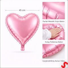 Kalp Folyo Balon, 45 cm - Pembe