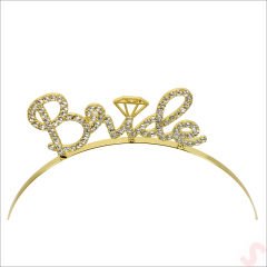 Kristal Parlak Taşlı, Metal Bride Taç - Altın