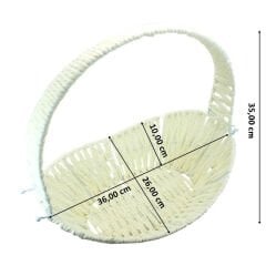 Saplı Oval Kumaş Süslü Sepet, 36 cm, Orta Boy, Krem