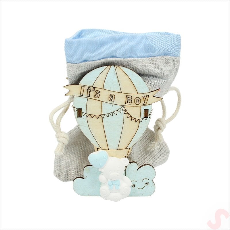 Ahşap Standlı 10cm x 8cm KESE, Mavi Uçan Balon - 1 Adet