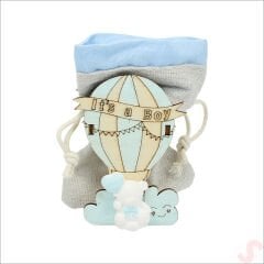 Ahşap Standlı 10cm x 8cm KESE, Mavi Uçan Balon - 1 Adet