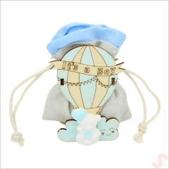 Ahşap Standlı 10cm x 8cm KESE, Mavi Uçan Balon - 1 Adet