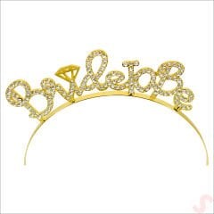 Kristal Parlak Taşlı, Metal Bride To Be Taç - Altın
