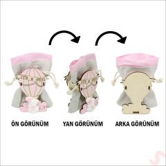 Ahşap Standlı 10cm x 8cm KESE, Pembe Uçan Balon - 1 Adet