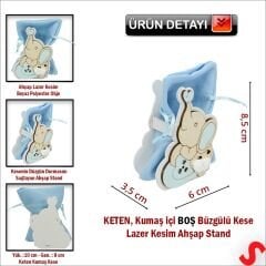 Ahşap Standlı 10cm x 8cm KESE, Fil Mavi - 1 Adet