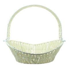 Saplı Oval Kumaş Süslü Sepet, 36 cm, Orta Boy, Pembe