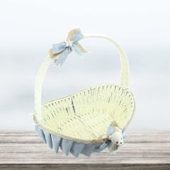 Saplı Oval Kumaş Süslü Sepet, 36 cm, Orta Boy, Gri