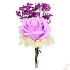 Beyaz Pelüş Ayıcıklı ve Kutulu Yapay Çiçek Buketi - 20cm