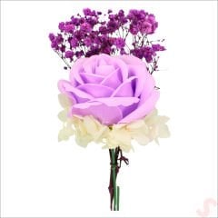 Beyaz Pelüş Ayıcıklı ve Kutulu Yapay Çiçek Buketi - 20cm