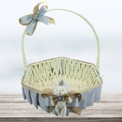 Saplı Altıgen Kumaş Sepet, 32 cm, Büyük Boy, Gri