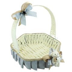 Saplı Altıgen Kumaş Sepet, 32 cm, Büyük Boy, Gri