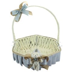 Saplı Altıgen Kumaş Sepet, 32 cm, Büyük Boy, Gri