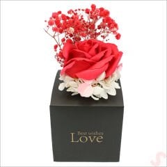 Kahve Pelüş Ayıcıklı ve Kutulu Yapay Çiçek Buketi - 20cm