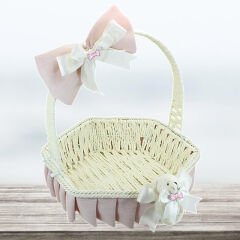 Saplı Altıgen Kumaş Sepet, 32 cm, Büyük Boy, Pembe