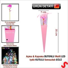 Kutulu ve Led Işıklı Sonsuzluk Gülü, 35cm - Pembe