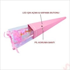 Kutulu ve Led Işıklı Sonsuzluk Gülü, 35cm - Pembe