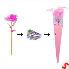 Kutulu ve Led Işıklı Sonsuzluk Gülü, 35cm - Pembe