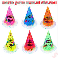 Hologram Happy Birthday Şapka, 24cm x 1 Adet - Pembe