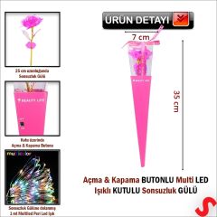 Kutulu ve Led Işıklı Sonsuzluk Gülü, 35cm - Fuşya