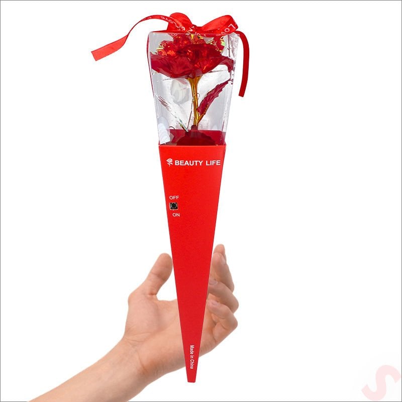 Kutulu ve Led Işıklı Sonsuzluk Gülü, 35cm - Kırmızı