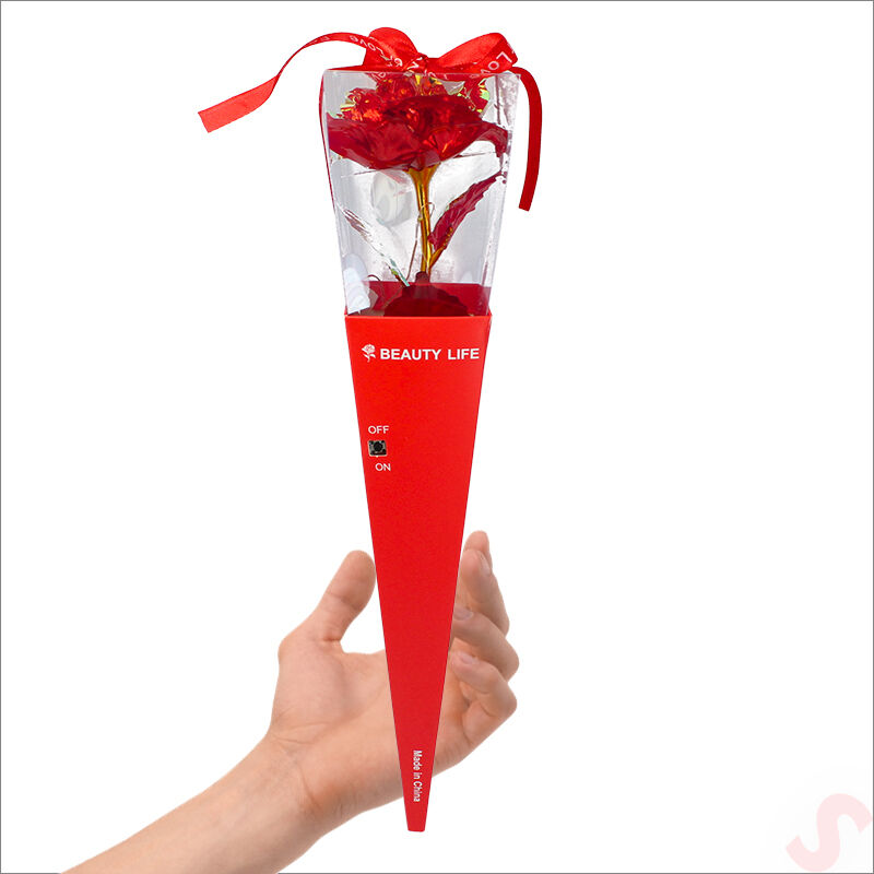 Kutulu ve Led Işıklı Sonsuzluk Gülü, 35cm - Kırmızı