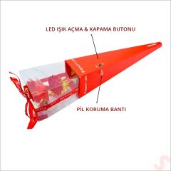 Kutulu ve Led Işıklı Sonsuzluk Gülü, 35cm - Kırmızı