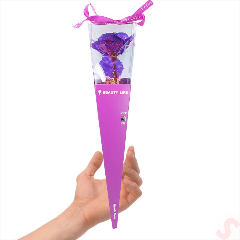 Kutulu ve Led Işıklı Sonsuzluk Gülü, 35cm - Mor