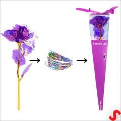 Kutulu ve Led Işıklı Sonsuzluk Gülü, 35cm - Mor