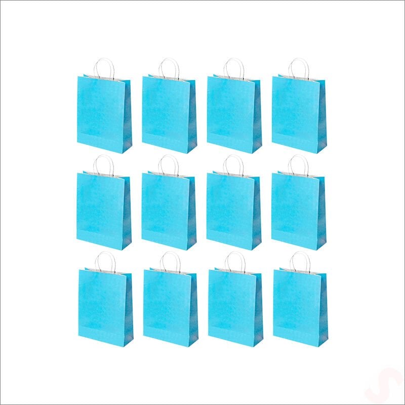 Büküm Saplı Kraft Çanta 22 x 16 x 8 cm, Mavi - 12 Adet