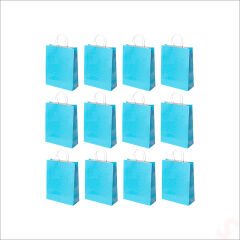 Büküm Saplı Kraft Çanta 22 x 16 x 8 cm, Mavi - 12 Adet