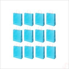 Büküm Saplı Kraft Çanta 22 x 16 x 8 cm, Mavi - 12 Adet