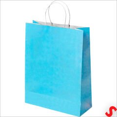 Büküm Saplı Kraft Çanta 22 x 16 x 8 cm, Mavi - 12 Adet