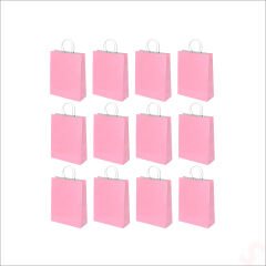 Büküm Saplı Kraft Çanta 22 x 16 x 8 cm, Pembe - 12 Adet