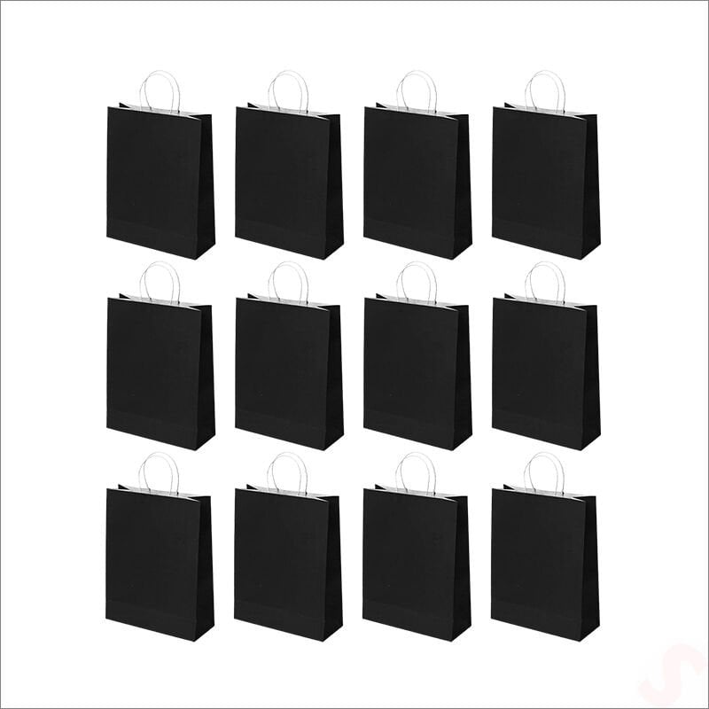 Büküm Saplı Kraft Çanta 32 x 26 x 12 cm, Siyah - 12 Adet